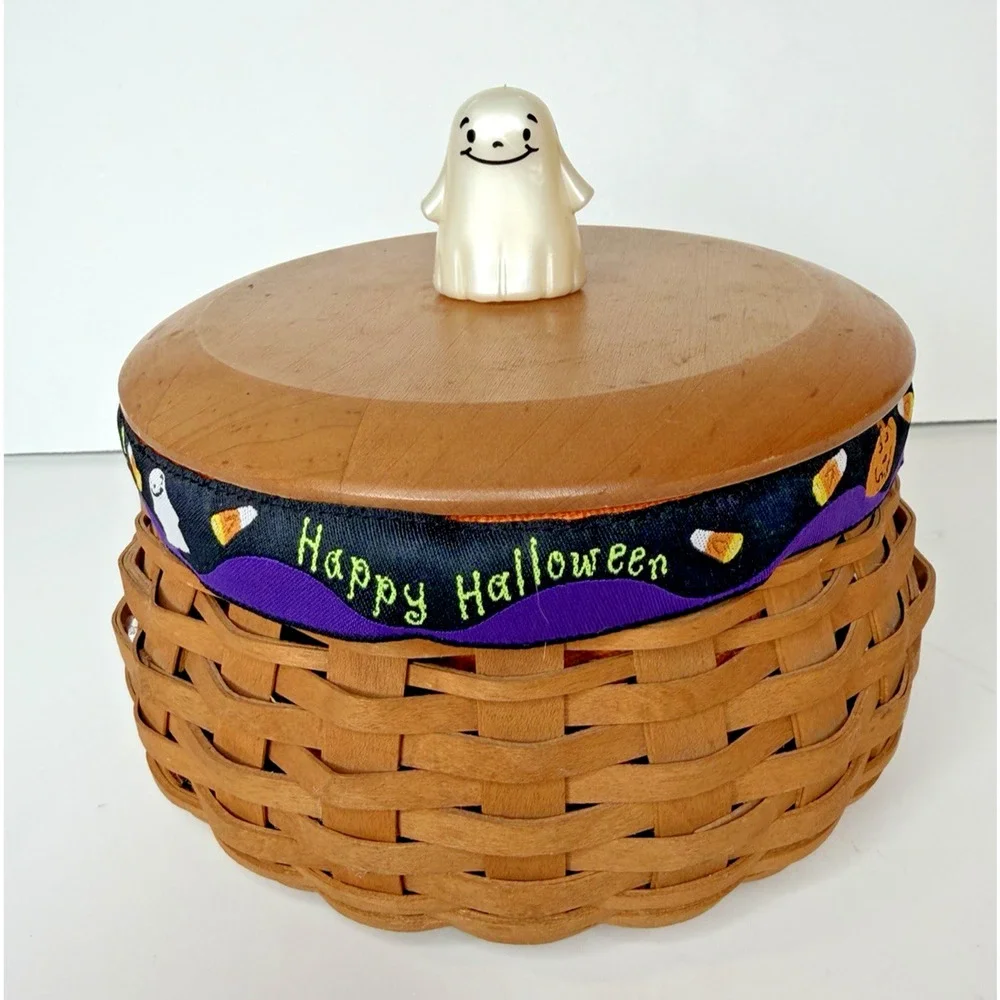 Longaberger 2004 Happy Halloween Candy Basket Lid Ghost Knob Liner Protector